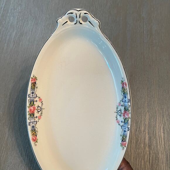 Vintage Mid Century Canonsburg Pottery Co. Oval Serving Plate Floral Made in USA - Picture 7 of 13